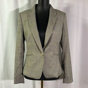 H&M Black White & Yellow Houndstooth Plaid Single Button Blazer